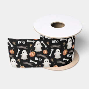 Ruban En Satin Aquarelle Halloween Boo Ghost et Citrouille Noir 