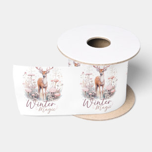Ruban En Satin Aquarelle Hiver Magique Cerf