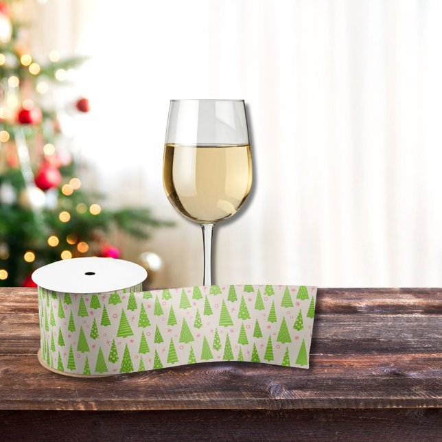 Ruban En Satin Aquarelle moderne Lime Vert Pink Arbres de Noël Aq (Créateur téléchargé)