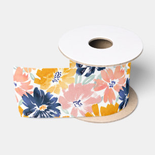 Ruban En Satin Aquarelle Motif Floral Rétro