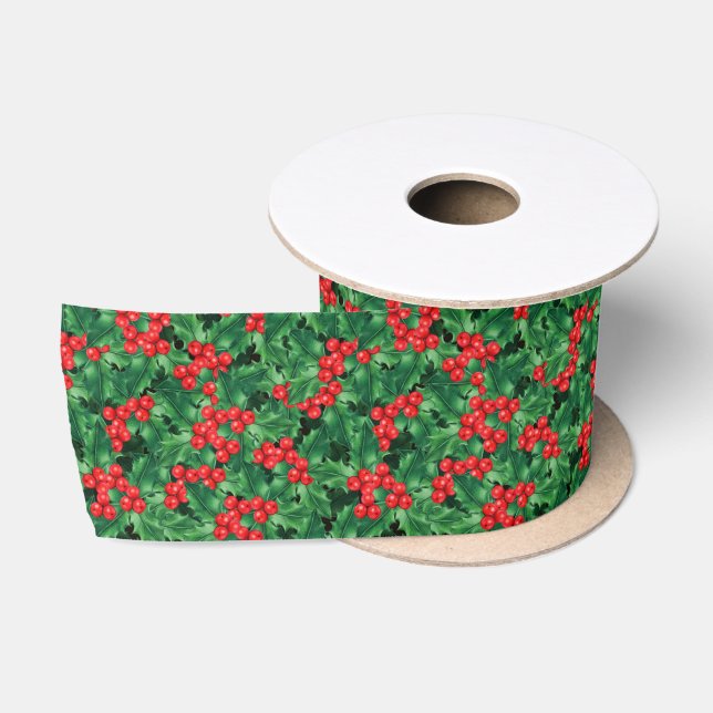 Ruban En Satin Aquarelle Noël Holly Ribbon (Bobine)