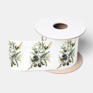 Ruban En Satin Aquarelle olives noires et vertes sur une branche