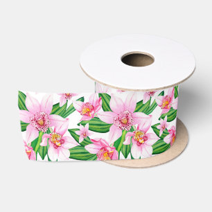 Ruban En Satin Aquarelle Orchidées Design 12