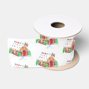 Ruban En Satin  Aquarelle Pain d'épices Maison mignonne Joyeux Ch