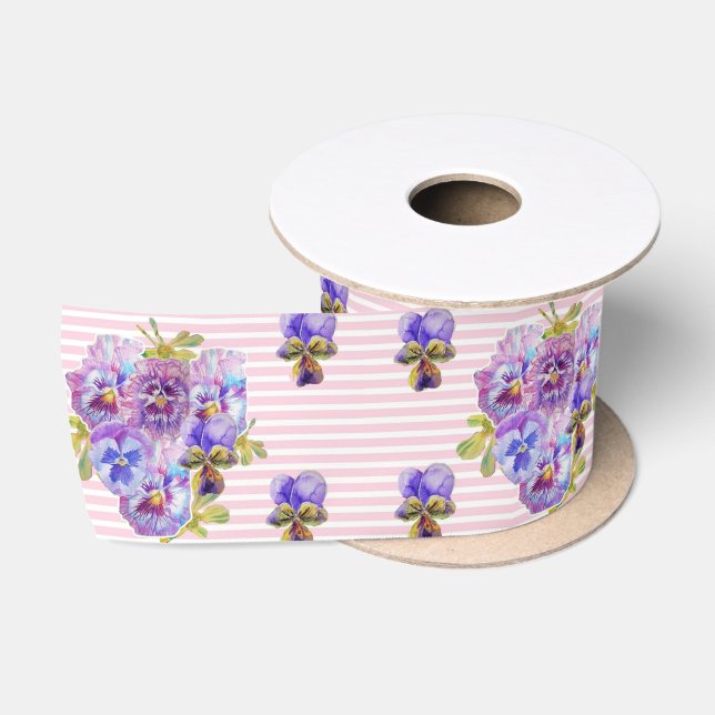 Ruban En Satin Aquarelle Pansy Bébé rose Joli floral (Bobine)