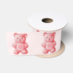 Ruban En Satin Aquarelle personnalisée Cute rose Gummy Ours