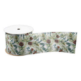Ruban En Satin Aquarelle Pine et Pine Cônes Motif Noël