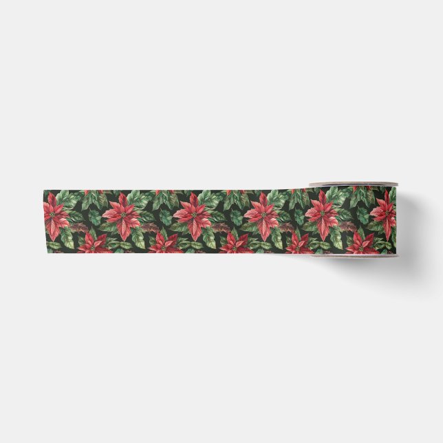 Ruban En Satin Aquarelle Poinsettia fleur Noël (Devant)