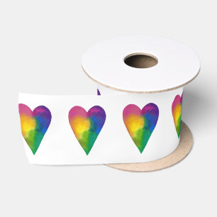 Ruban En Satin Aquarelle Rainbow Hearts