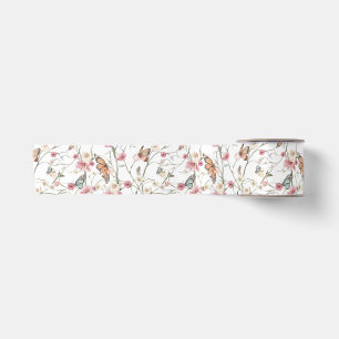 Ruban En Satin Aquarelle romantique Jardin Floral et Papillons