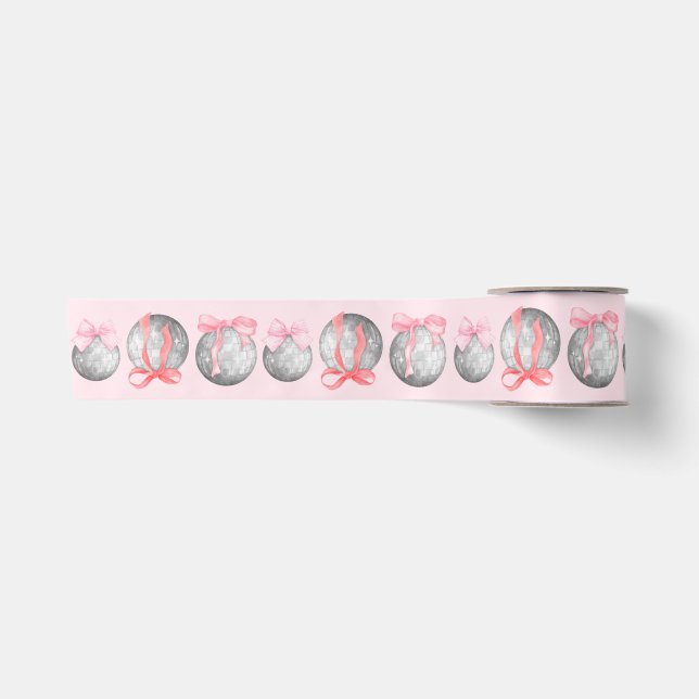 Ruban En Satin Aquarelle rose et rouge sur boules disco (Devant)