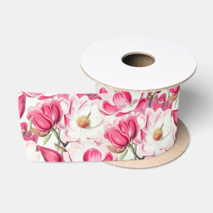 Ruban En Satin Aquarelle rose Magnolia Motif
