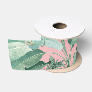 Ruban En Satin Aquarelle rose moderne Tropical Banana Palm Feuill
