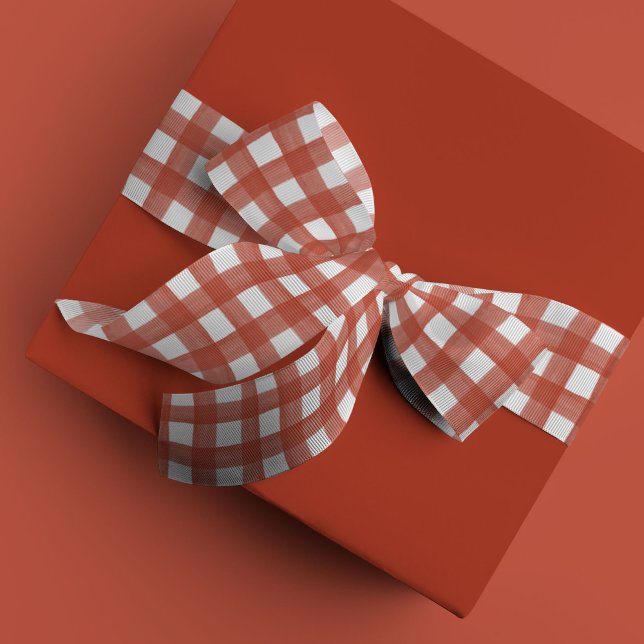 Ruban En Satin Aquarelle rouge et blanche En vichy ruban satiné (Red and white watercolor gingham ribbon.)