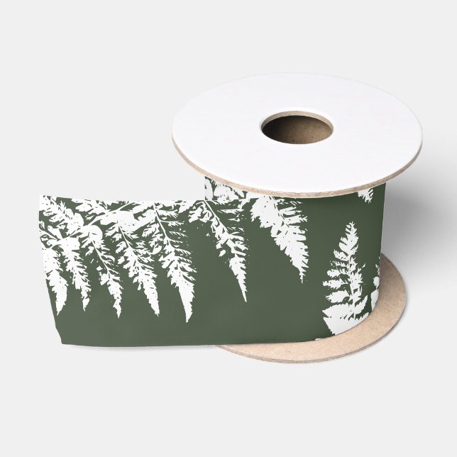 Ruban En Satin Aquarelle rustique Ferne botanique sauvage (Bobine)