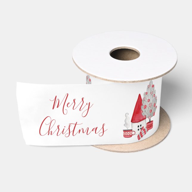 Ruban En Satin Aquarelle scandinave Gnome Cadeaux Arbre de Noël (Bobine)