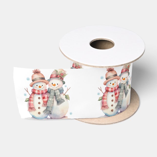 Ruban En Satin Aquarelle Snowman (Bobine)