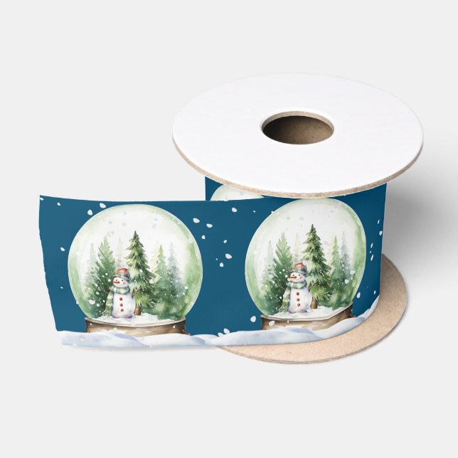 Ruban En Satin Aquarelle Snowman Dans Le Globe Des Neiges (Bobine)