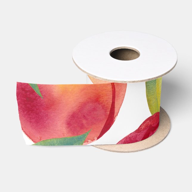 Ruban En Satin Aquarelle striée Ppêche les fruits (Bobine)
