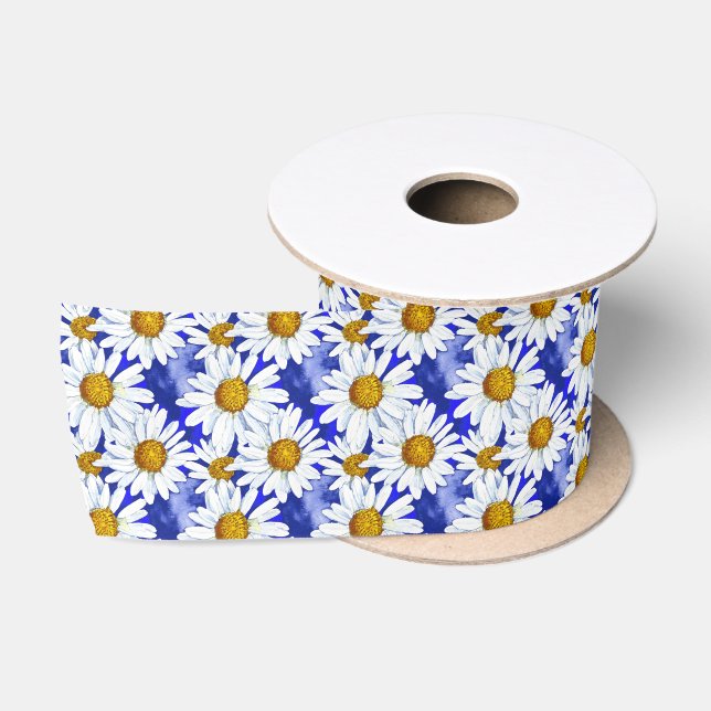 Ruban En Satin Aquarelle sur Denim Blue (Bobine)