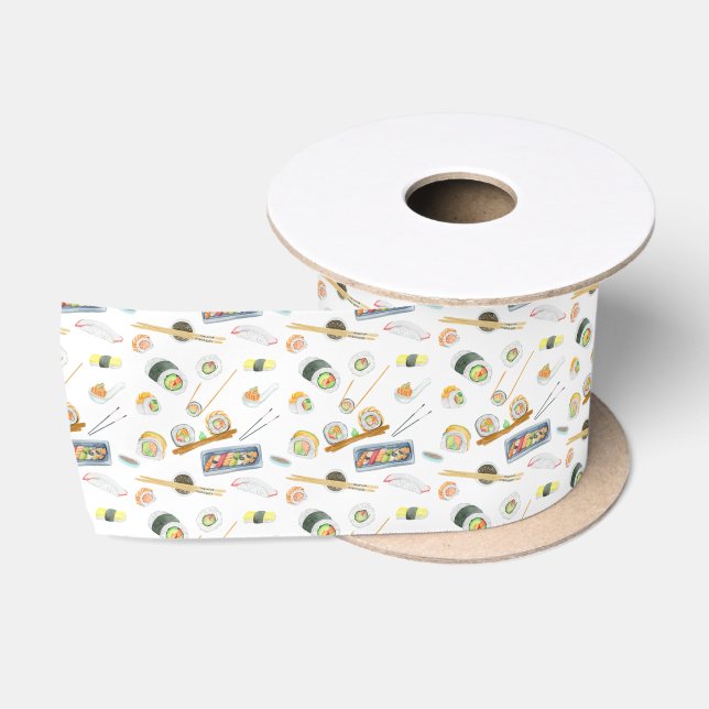Ruban En Satin Aquarelle Sushi et Sashimi (Bobine)