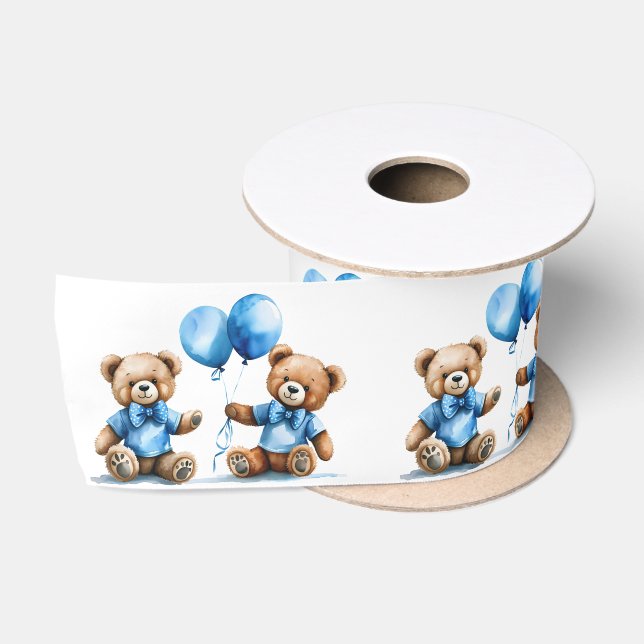 Ruban En Satin Aquarelle Teddy Bear Twin Boys (Bobine)
