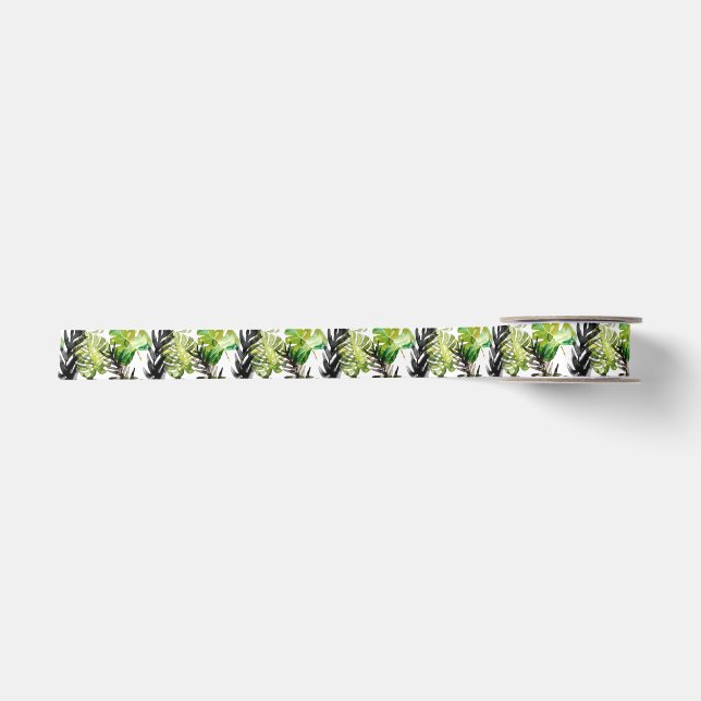 Ruban En Satin Aquarelle Tropical Feuille mariage monogramme (Devant)