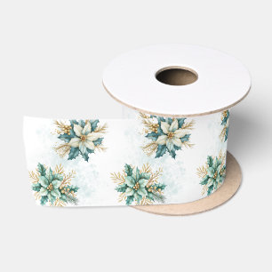 Ruban En Satin Aquarelle Turquoise Floral Noël Satin ruban