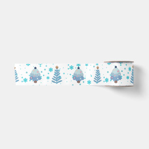 Ruban En Satin Arbres de Noël bleus et neige