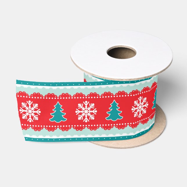 Ruban En Satin Arbres de Noël contemporains Snowflakes Motif (Bobine)