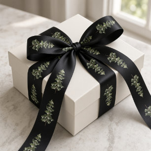 Ruban En Satin Arbres de Noël en aquarelle verte et noire