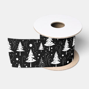 Ruban En Satin Arbres de Noël modernes noirs et blancs