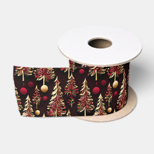 Ruban En Satin Arbres de Noël noir, bordeaux et or