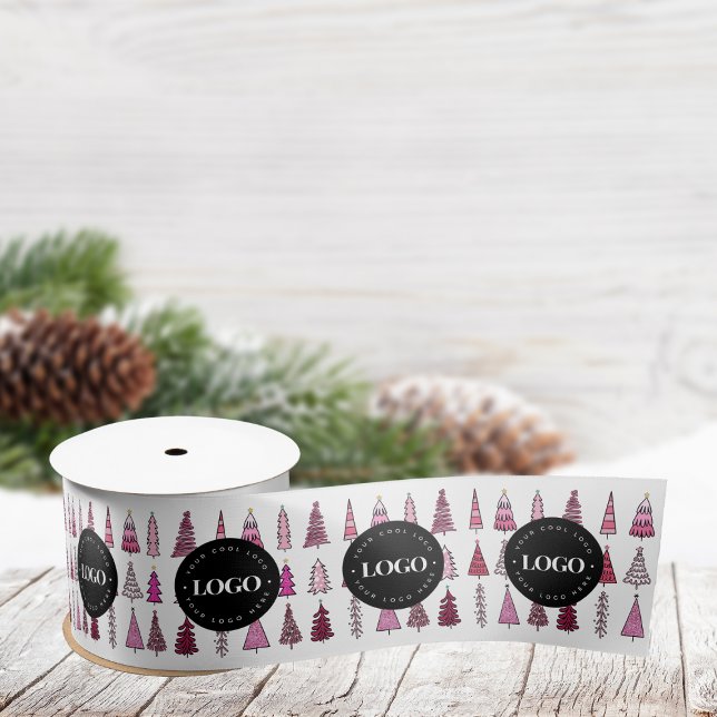Ruban En Satin Arbres de Noël rose Custom Business Company Logo (Créateur téléchargé)