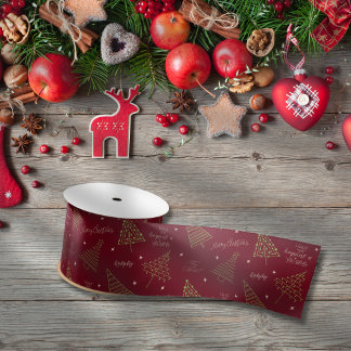Ruban En Satin Arbres de Noël rouges modernes et salutations de s