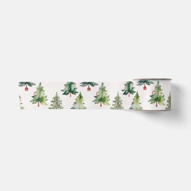 Ruban En Satin Arbres verts de Noël modernes ruban satiné (Devant)
