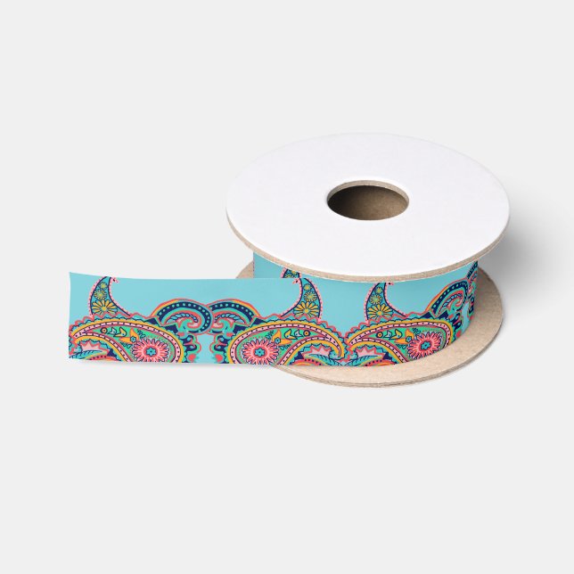 Ruban En Satin Arc-en-ciel lumineux Paisley (Bobine)