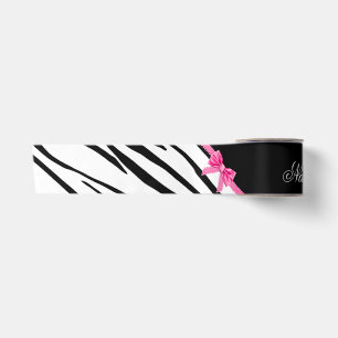 Ruban En Satin Arc rose rayé personnalisé de zèbre nommé