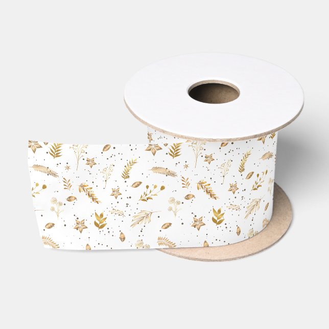 Ruban En Satin Arche d'or moderne de Noël Blanc (Bobine)