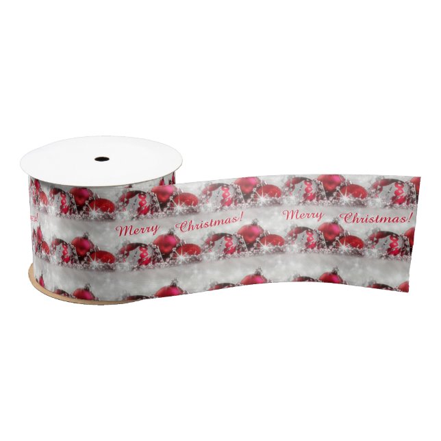 Ruban En Satin Argent Et Rouge Joyeux Noël (Bobine)