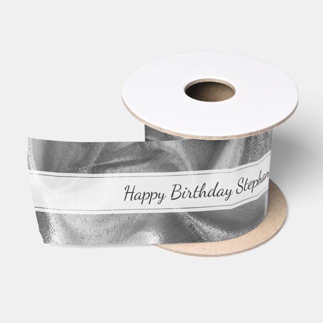 Ruban En Satin Argent "joyeux anniversaire" ou toute occasion, (Bobine)
