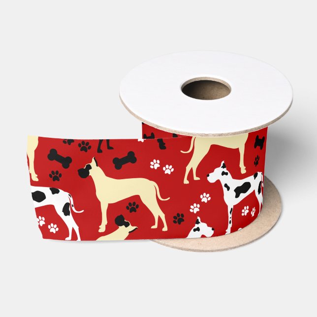 Ruban En Satin Arlequin grand Danois, Faune, Grand Danois noir (Bobine)
