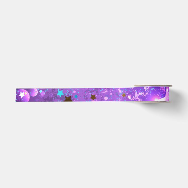 Ruban En Satin Arrière - plan de feuille violet avec étoiles (Devant)