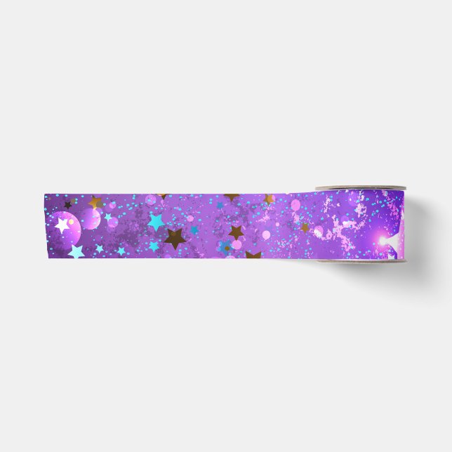 Ruban En Satin Arrière - plan de feuille violet avec étoiles (Devant)