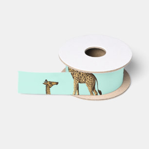 Ruban En Satin Arrière - plan Turquoise Golden Giraffes