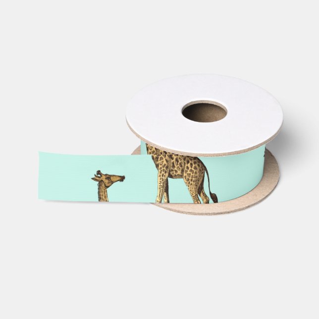 Ruban En Satin Arrière - plan Turquoise Golden Giraffes (Bobine)