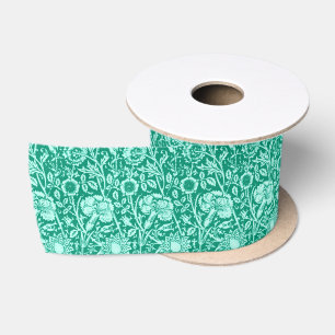Ruban En Satin Art Nouveau Carnation Damask, Turquoise