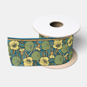 Ruban En Satin Art Nouveau Nasturtium Bleu Or floral Verneuil