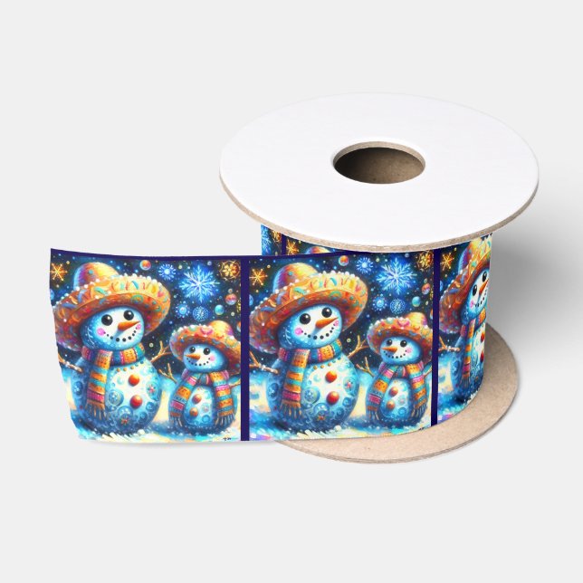 Ruban En Satin Art populaire mexicain Snowmen Snowman Snow People (Bobine)
