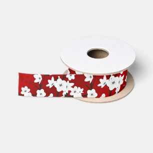 Ruban En Satin Asie Fleur Blanche Cerisier Fleur Rouge